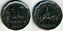 Монета Аргентина 10 песо 1964 г.