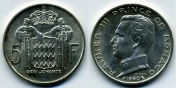 Монета Монако 5 франков 1960 г.