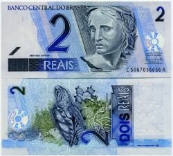 Банкнота ( бона ) Бразилия 2 реала 2001 г.