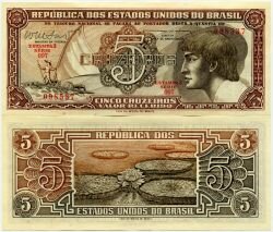 Банкнота ( бона ) Бразилия 5 крузейро 1961-62 г.