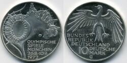 Монета ФРГ 10 марок 1972 г. G, XX Летние Олимпийские игры 1972 года в Мюнхене