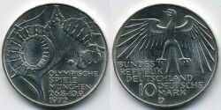 Монета ФРГ 10 марок 1972 г. D, XX Летние Олимпийские игры 1972 года в Мюнхене