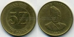 Монета Заир 5 заир 1987 г.