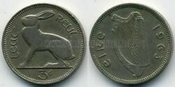 Монета Ирландия 3 пенса 1963 г. 