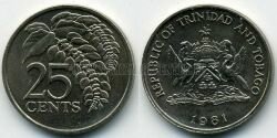 Монета Тринидад и Тобаго 25 центов 1981 г. 