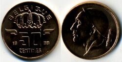 Монета Бельгия 50 сантимов 1998 г. Belgique