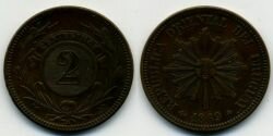 Монета Уругвай 2 сентесимо 1869 г.