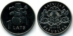 Монета Латвия 1 лат 2007 г. "Снеговик".