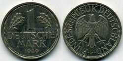 Монета ФРГ 1 марка 1989 г. F