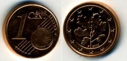 Монета ФРГ 1 евроцент 2002 г. F