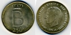 Монета Бельгия 250 франков 1976 г.
