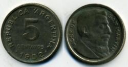 Монета Аргентина 5 сентаво 1952 г.