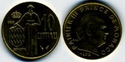 Монета Монако 10 сантимов 1976 г.