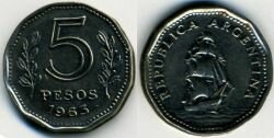 Монета Аргентина 5 песо 1963 г.