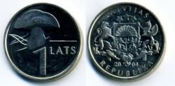 Монета Латвия 1 лат 2004 г. Гриб
