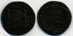 Монета Сибирь копейка 1775 г. КМ