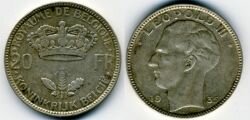 Монета Бельгия 20 франков 1935 г.