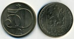 Монета Чехословакия 50 хеллеров 1986 г.