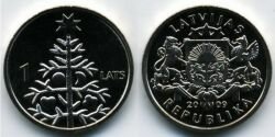 Монета Латвия 1 лат 2009 г. "Рождественская ель".