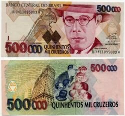 Банкнота ( бона ) Бразилия 500000 крузейро 1993 г.