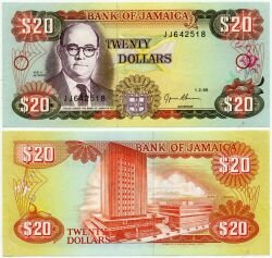 Банкнота ( бона ) Ямайка 20 долларов 1995 г.