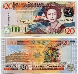 Банкнота ( бона ) Восточные Карибы 20 долларов 2000 г.