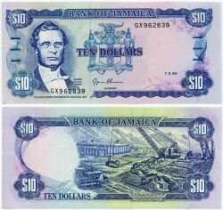 Банкнота ( бона ) Ямайка 10 долларов 1994 г.