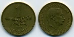 Монета Дания 1 крона 1942 г.