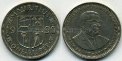 Монета Маврикий 1 рупия 1990 г. 