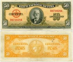Банкнота ( бона ) Куба 50 песо 1958 г.