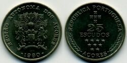 Монета Азорские острова 25 эскудо 1980 г.