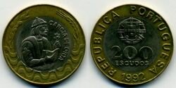 Монета Португалия 200 эскудо 1992 г."Гарсия де Орта".