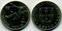 Монета Португалия 25 эскудо 1982 г."Чемпионат мира по хоккею".